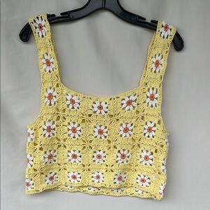 Altar’d State Large Yellow Crochet Floral Women Top